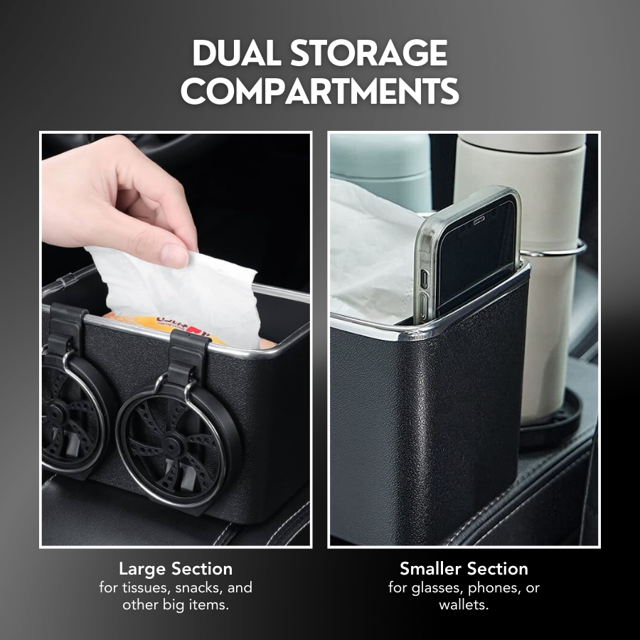 HIGHTQURO® Armrest Storage Box with 2 Cup Holders
