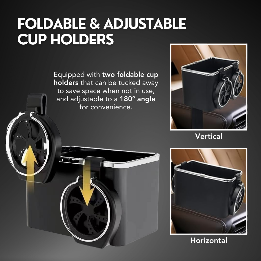 HIGHTQURO® Armrest Storage Box with 2 Cup Holders